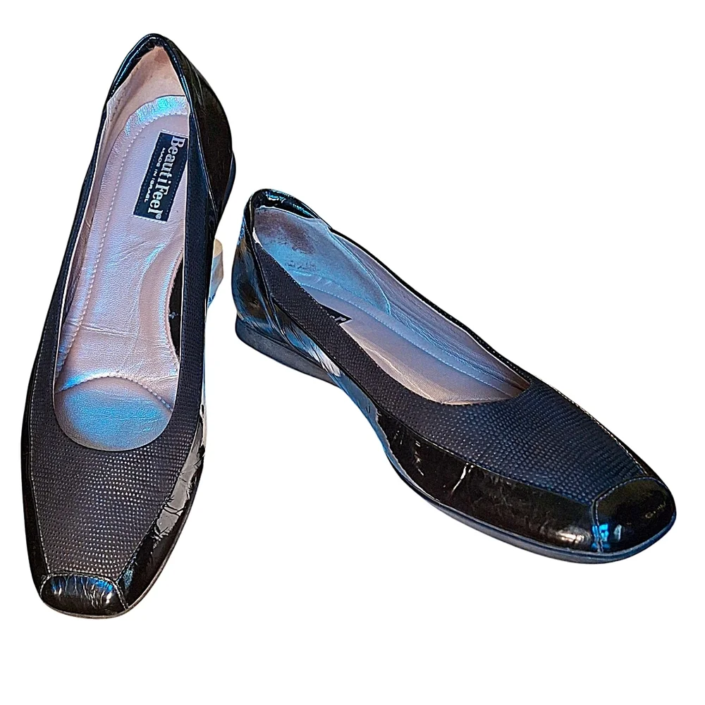 BeautiFeel Shoes Patent Cap Toe Leather Black Slip-on Heel Loafers Size 41/10 - Picture 4 of 16